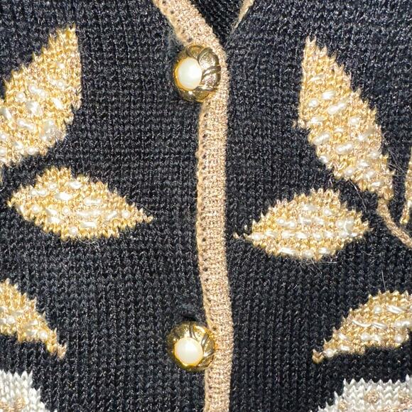 Vintage Jaclyn Smith Black Gold Metallic Floral Knit Sweater Vest Size M - Picture 5 of 11